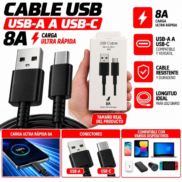 &ua CABLE CARGADOR TIPO C 8A SAM